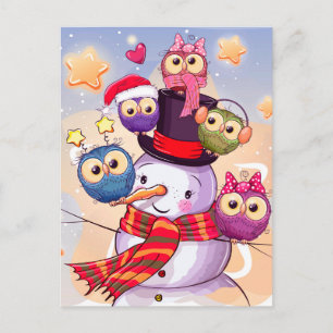 Schneemann & Eulen Postkarte