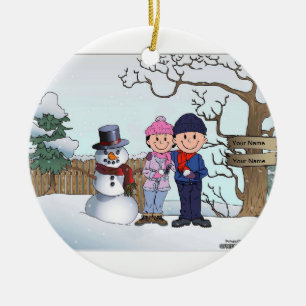 Schneemann-Familie - Paar Keramik Ornament