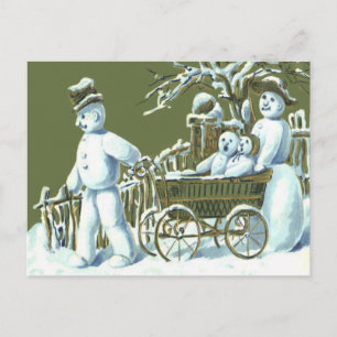 Schneemann Familie Spaziergang Postkarte
