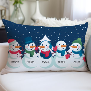 Schneemann-Familien-Weihnachten Personalisierter N Lendenkissen