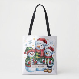 Schneemann-Familien-Weihnachtsnamen-Tasche