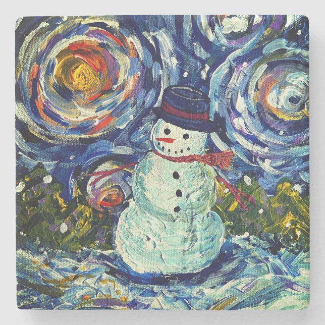 Schneemann-Feiertags-Steinuntersetzer Steinuntersetzer (Vorderseite)