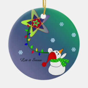 Schneemann fliegt am Himmel Keramik Ornament