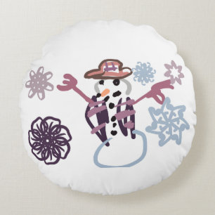 Schneemann Freude freundlich Rundes Kissen