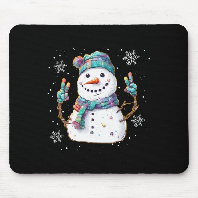 Schneemann-Friedenszeichen-Weihnachten-Schnee-Fros Mousepad (Vorne)