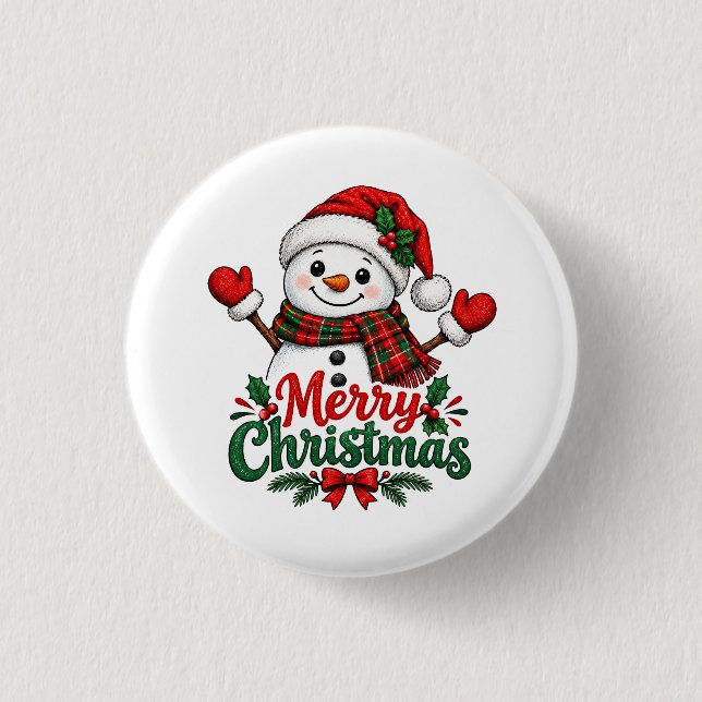 Schneemann Frohe Weihnachten  Button (Vorderseite)