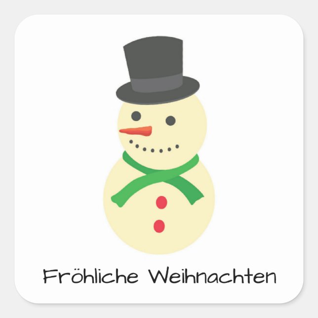 Schneemann Fröhliche Weihnachten Quadratischer Aufkleber (Vorderseite)