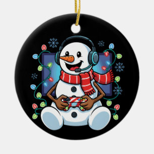 Schneemann-Gamer Keramik Ornament