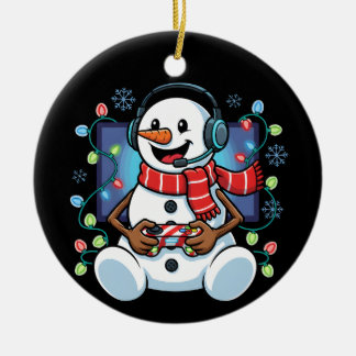 Schneemann-Gamer Keramik Ornament