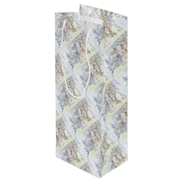 Schneemann Geschenktüte Für Weinflaschen (Rückseite Schrägansicht)