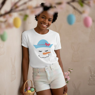 Schneemann-Gesicht mit blauem Hut T-Shirt für Kind