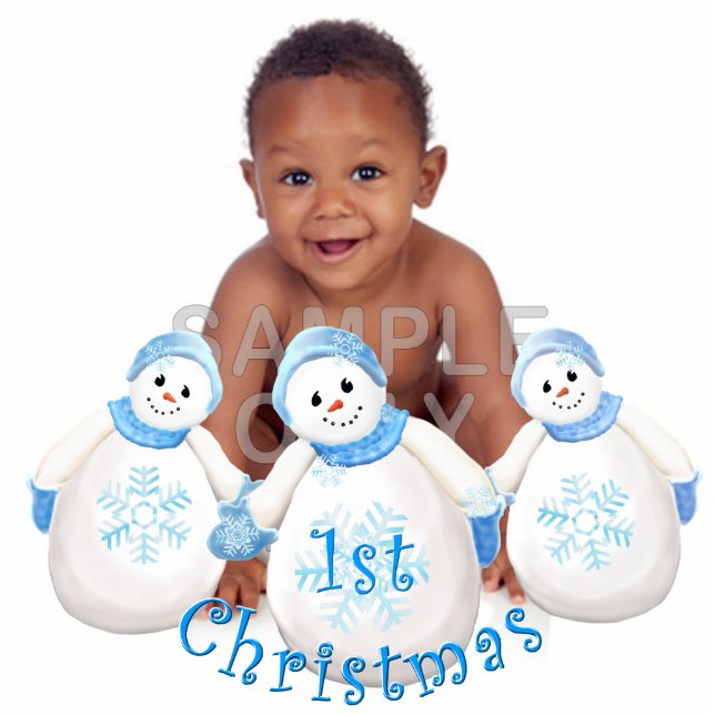 Schneemann-Gewohnheit des Babys 1. Weihnachts Fotoskulptur Ornament (Vorne)