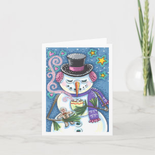 SCHNEEMANN, GINGERBREADMANN, HEIßGETRÄNKTASSE Blan Feiertagskarte