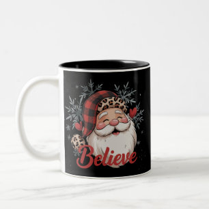 Schneemann glaubt an Santa roten karierten Hut Wei Zweifarbige Tasse