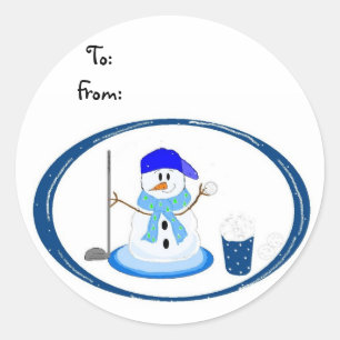Schneemann Golfspieler Runder Aufkleber