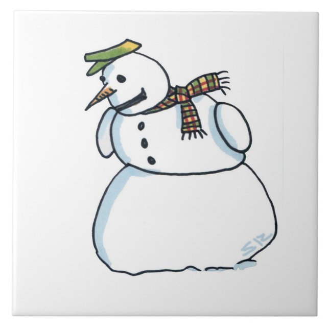 Schneemann große Keramik Fliese (Vorderseite)