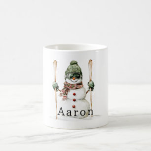 Schneemann Grüne Mütze Schnee Skier  Kaffeetasse