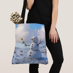 Schneemann hält eine weiße Margerite