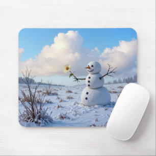 Schneemann hält eine weiße Margerite Mousepad