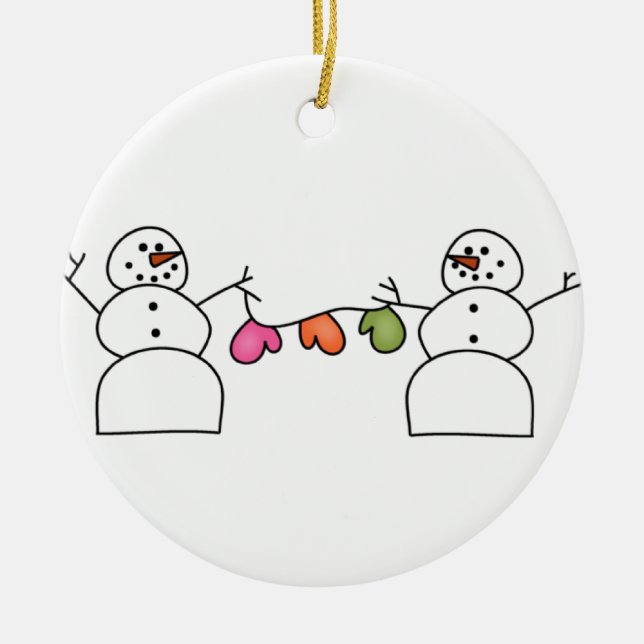 Schneemann-Handschuh-Verzierung Keramik Ornament (Vorne)