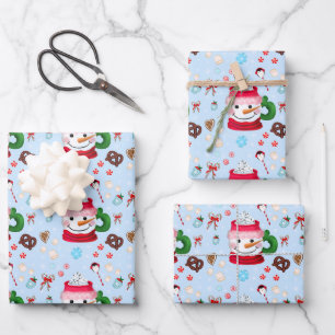 Schneemann Heiße Schokolade Spaß Geschenkpapier Set
