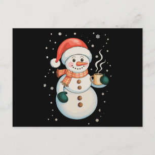 Schneemann Heißer Kaffee Weihnachtsmann Hut Winter Feiertagspostkarte