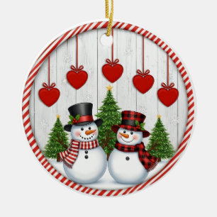 Schneemann & Herzen Familie Keramik Ornament