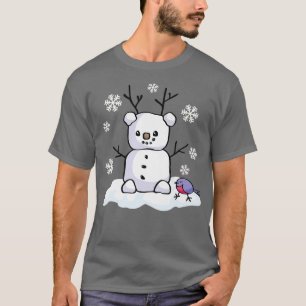 Schneemann Hirsche mit Vögeln Schnee lassen T-Shirt