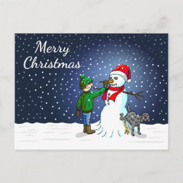 Schneemann, Hund und Junge Weihnachtskarte Postkarte