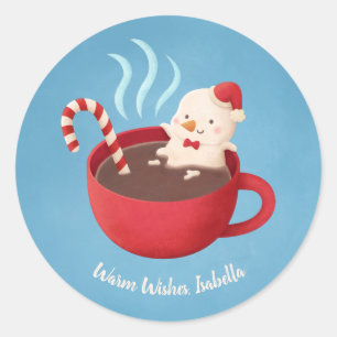 Schneemann im roten Becher Weihnachtsgrüße Weihnac Runder Aufkleber