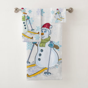 Schneemann im Skis-Badehandtuch-Set Badhandtuch Set