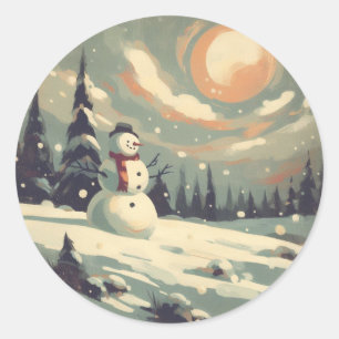 Schneemann im Vintage-Stil  Runder Aufkleber