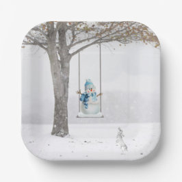 Schneemann im Winter Pappteller