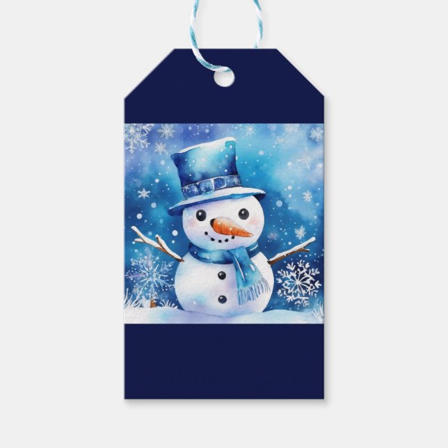 Schneemann in blau geschenkanhänger (Vorderseite)