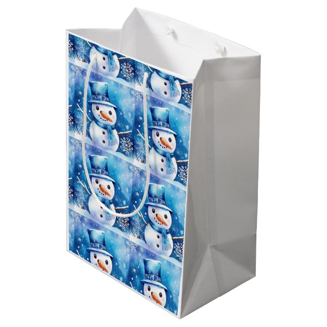 Schneemann in blau mittlere geschenktüte (Rückseite Schrägansicht)