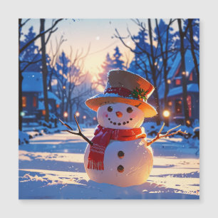 Schneemann in der Dämmerung auf der festlichen Str Magnetkarte