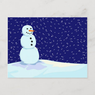 Schneemann in der Nacht Postkarte