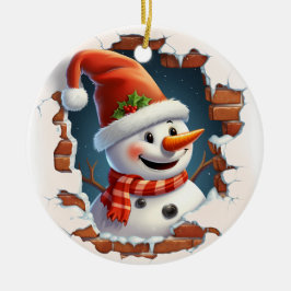 Schneemann in der Weihnachtsmannmütze - 3D Keramik Ornament