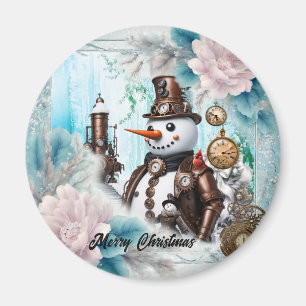 Schneemann in der Zeit! Steampunk Snowman Magnet
