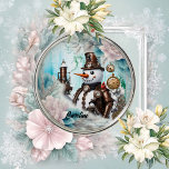 Schneemann in der Zeit! Steampunk Snowman Ornament Aus Metall<br><div class="desc">Schneemann in der Zeit! Steampunk Snowman bringt jedes Jahr Winterwunder ins Leben,  mit seinen Freunden die Schneeflocken. Wenn Sie einen einzigartigen und besonderen Schneemann suchen,  der Ihre Feriendekorationen ergänzt,  dann schauen Sie nicht weiter als der Steampunksschneemann.</div>