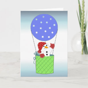 Schneemann in einem Heißluftballon Feiertagskarte