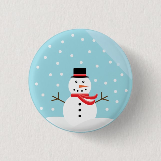 Schneemann in einem Schnee-Kugel-Knopf Button (Vorderseite)