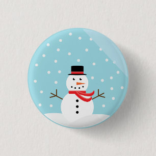 Schneemann in einem Schnee-Kugel-Knopf Button