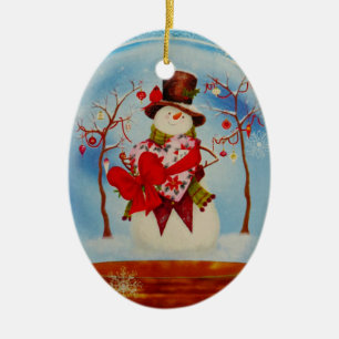 Schneemann in einem Schneeglobe Keramikornament