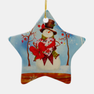 Schneemann in einem Schneeglobe Keramikornament