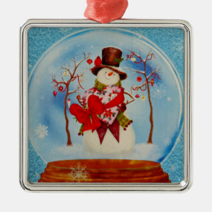Schneemann in einem Schneeglobe Silbernes Ornament