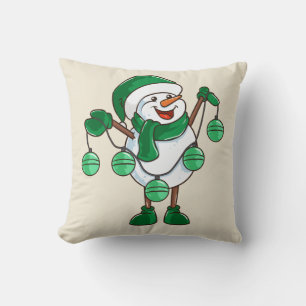 Schneemann in Green Scarf Weihnachtsgeschenk Kissen