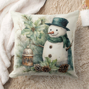 Schneemann in Grün Kissen