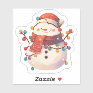 Schneemann in Lichtern verkleidet Aufkleber