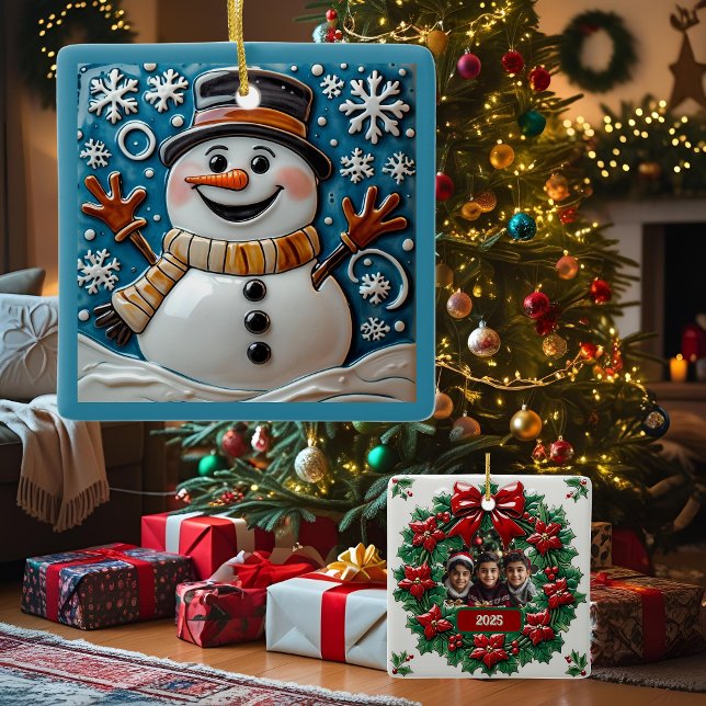 Schneemann in Schnee Weihnachten Anpassbar Keramikornament (Von Creator hochgeladen)